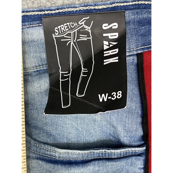 SPARK MEN Shorts Sz 38 Grunge Paint Splash Destroyed Biker Distressed Jean Short - Picture 4 of 10